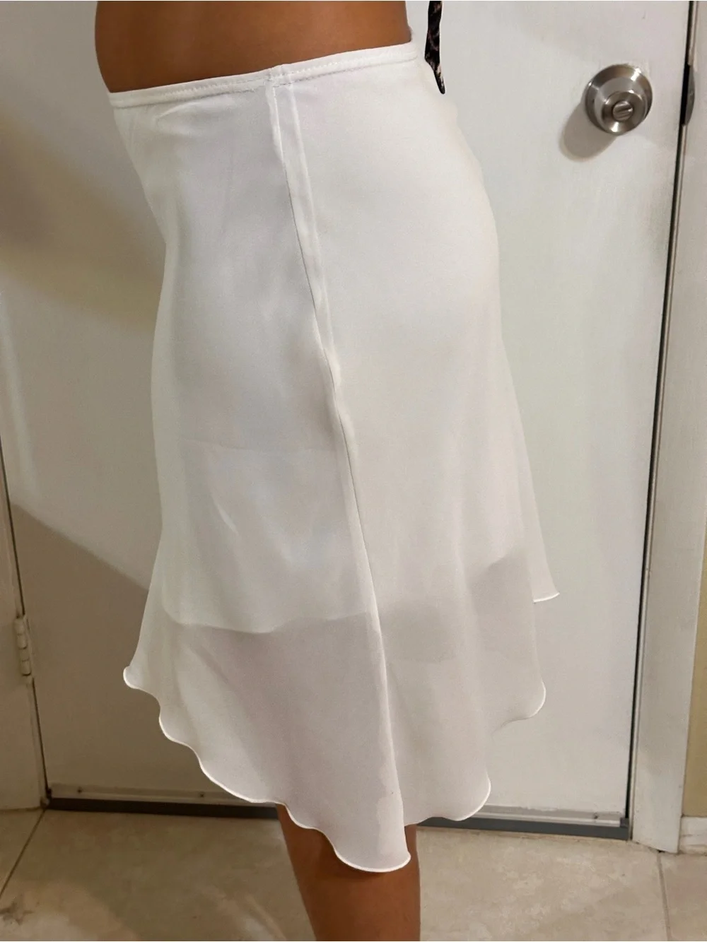 ⁠Vintage Best Basic White Chiffon Asymmetric Midi Skirt Y2K Layered Hem Size 40